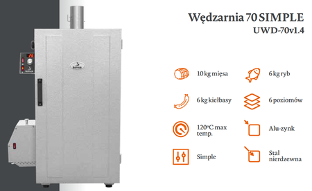 Wędzarnia elektryczna, cyfrowa Borniak Simple 70l z podajnikiem wiórek i z generatorem dymu