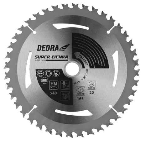 Piła tarczowa SUPER THIN do drewna Dedra 40z 185x20x1,1x1,6mm