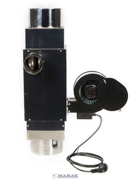 Rekuperator - ekonomizer XARAM Energy/MTM 6,5kW z wentylatorem; przepływ powietrza 270 m³/h, odzysk ciepła do 40%, dwa wyloty powietrza.