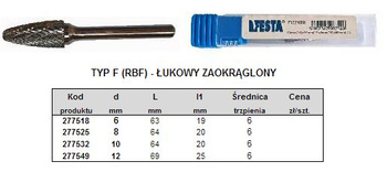 Pilnik obrotowy FESTA typu F (RBF) łukowy zaokrąglony