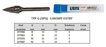 Pilnik obrotowy FESTA typu G (SPG) łukowy ostry