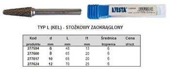Pilnik obrotowy FESTA typu L (KEL) stożkowy zaokrąglony